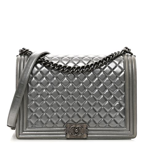 CHANEL Metallic Calfskin Quilted Large Boy Flap Silver 1398796 